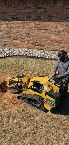 a man performing stump grinding services with machinery