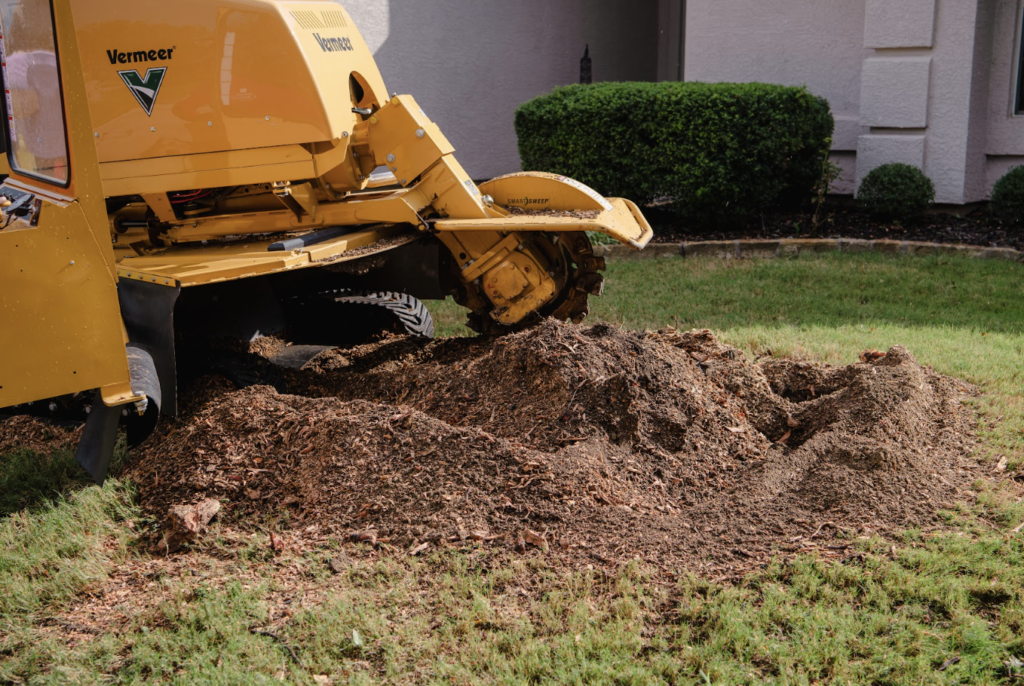 Using our Vermeer SC70TX Stump cutter to easily grind down any stump.